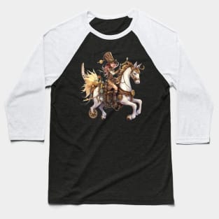 Pink Haired Steampunk Rider: On Her Mechanical Steed Baseball T-Shirt